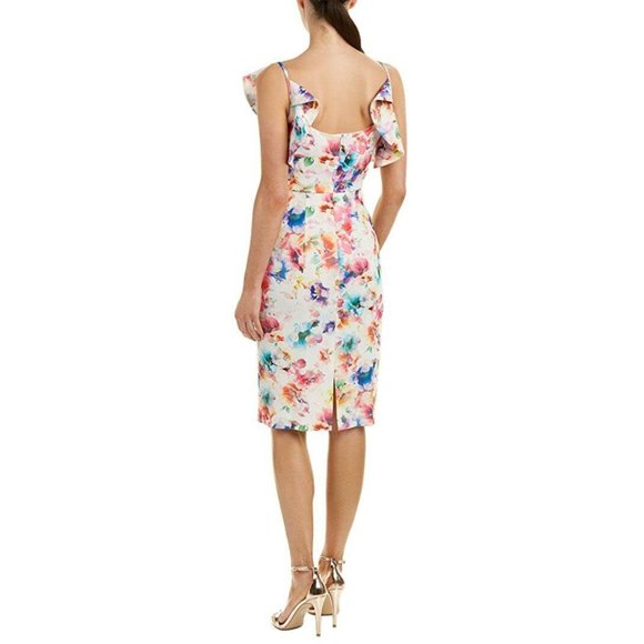 Black Halo Rosette White Pink Floral Cocktail Sheath Dress Size 2 - Picture 3 of 12